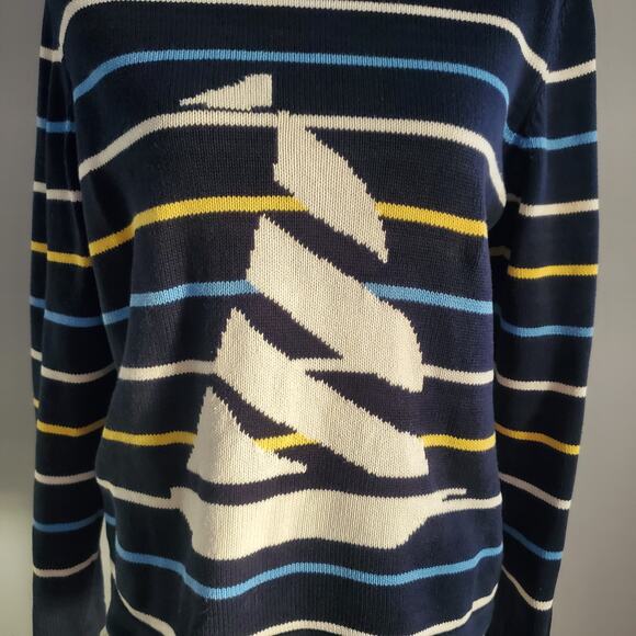 Liz Claiborne Crazy Horse Blue Striped Knit Nautical Sweater Size M - Picture 5 of 7
